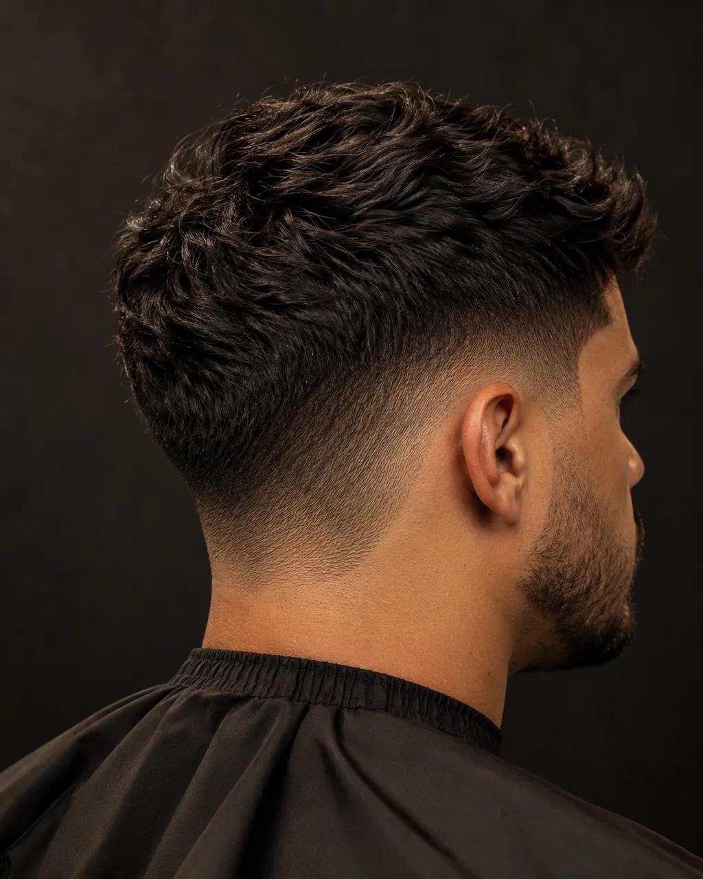 Cliente de perfil com topo texturizado na tesoura e lateral em degradê